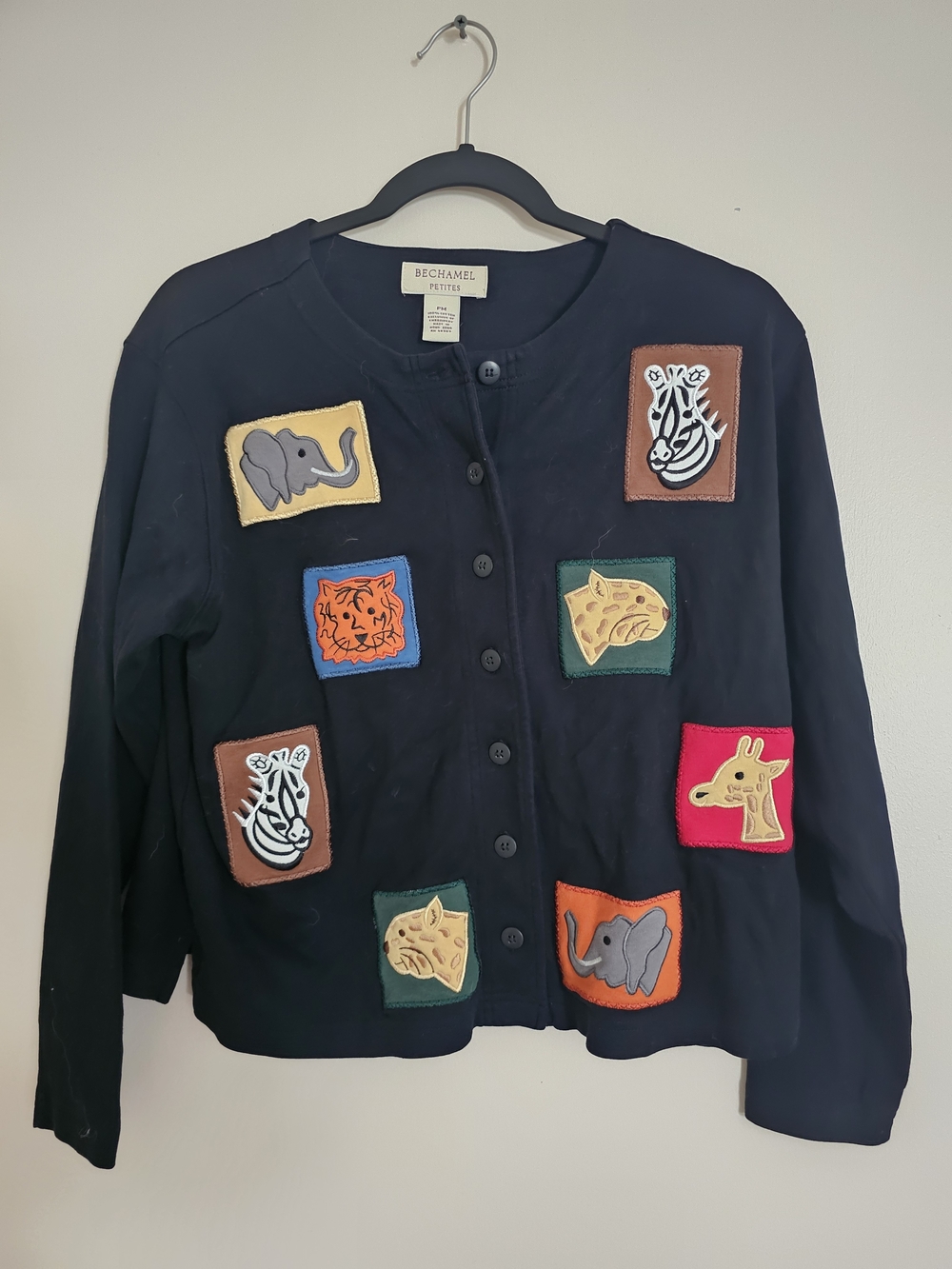 Bechamel Petite Medium Navy Cotton Cardigan Patches Vintage